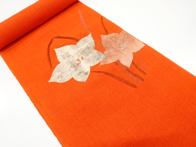 JAPANESE KIMONO / ANTIQUE BOLT FOR SUMMER NAGOYA OBI / WOVEN FLOWER